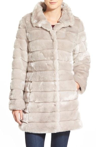 Women's Eliza J Grooved Faux Fur Coat - Metallic