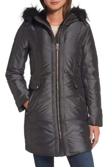 Women's Cole Haan Faux Fur Trim Down Parka - Grey