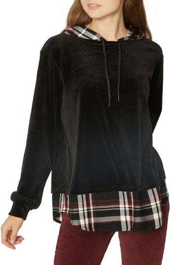 Women's Sanctuary Highland Woven Mix Hoodie - Black