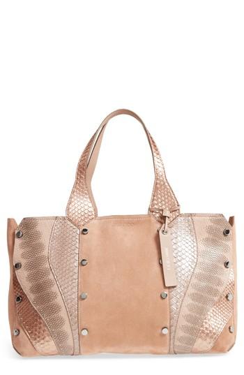 Jimmy Choo Lockett Mixed Media Genuine Python, Snakeskin & Leather Shopper - Pink