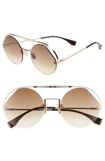 Women's Fendi 56mm Semi Rimless Round Aviator Sunglasses -