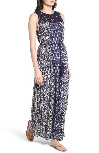 Women's Lucky Brand Macrame Yoke Drop Waist Maxi Dress - Blue