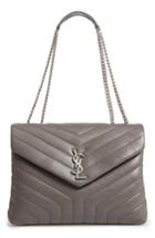 Saint Laurent Medium Loulou Calfskin Leather Shoulder Bag - Grey