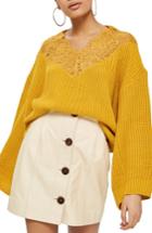 Women's Topshop Lace Yoke Crop Sweater - Yellow