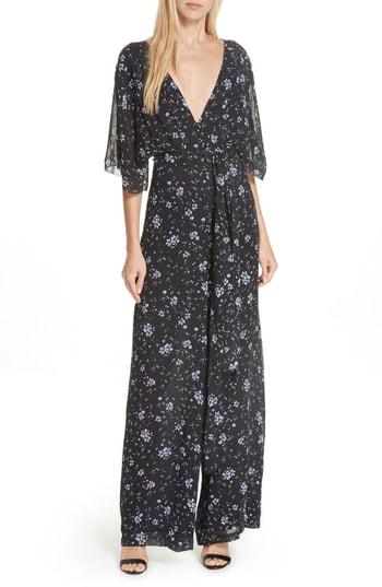 Women's Nicholas Ditsy Floral Print Silk Jumpsuit - Blue