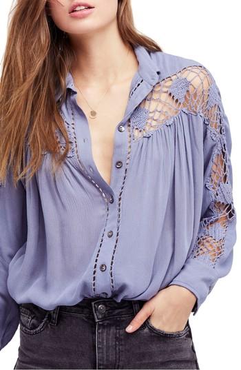 Women's Free People Katie Bird Crochet Inset Shirt - Blue