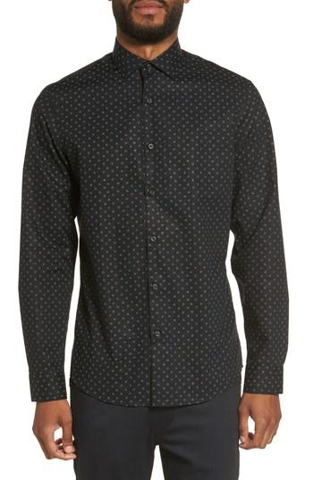 Men's Calibrate Dot Print Sport Shirt, Size - Black