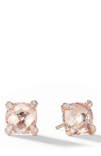 Women's David Yurman Chatelaine Morganite 18k Rose Gold Stud Earrings With Diamonds
