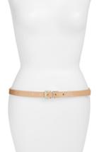 Women's Kate Spade New York Reversible Skinny Textured Calfskin Leather Belt, Size Medium - Biscotto/ Gold / Pale Pol Gold