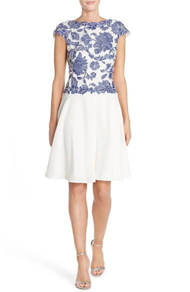 Women's Tadashi Shoji Embroidered Lace Fit & Flare Dress - Blue