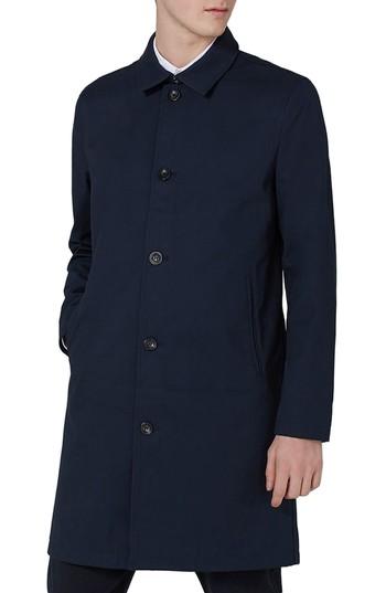 Men's Topman Single Breasted Topcoat - Blue
