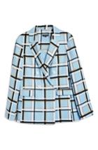 Women's Topshop Check Double Breasted Jacket Us (fits Like 0) - Blue