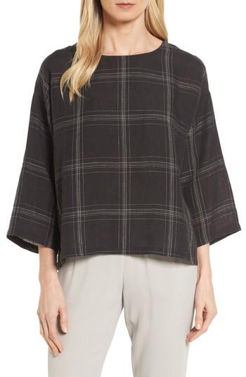 Women's Eileen Plaid Organic Linen Top, Size - Black
