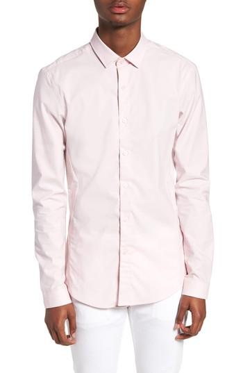 Men's Topman Muscle Fit Textured Shirt, Size - Pink