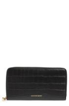 Women's Alexander Mcqueen Croc Embossed Goatskin Continental Wallet - Black