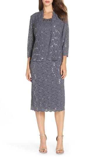 Women's Alex Evenings Sequin Lace Dress & Jacket - Grey