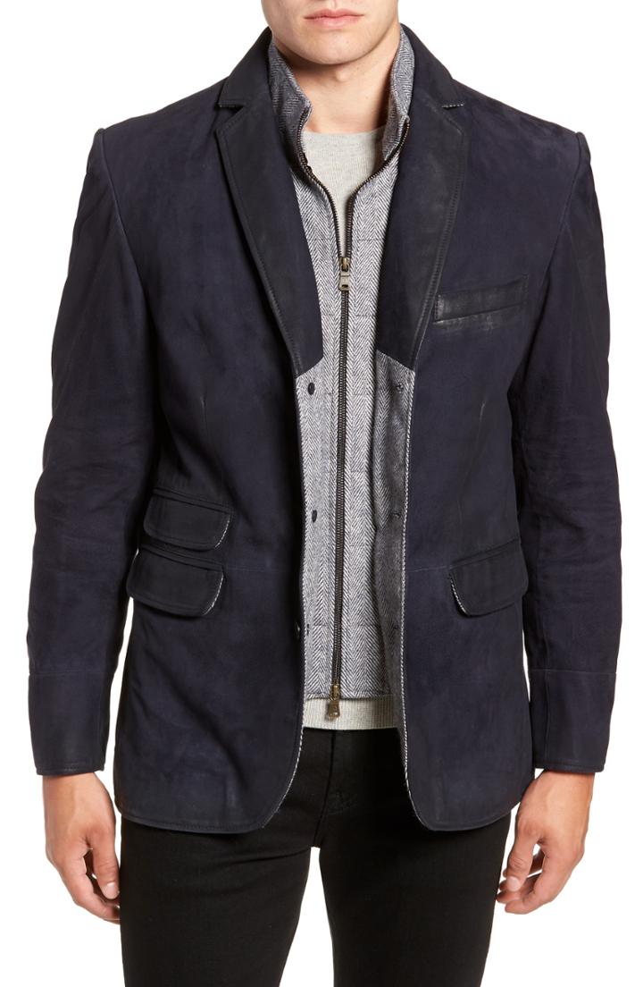 Men's Flynt Zip Insert Leather Blazer L - Blue