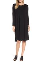 Women's Eileen Fisher Shirttail Jersey Shift Dress, Size - Black