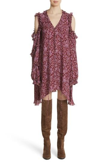 Women's Magda Butrym Floral Silk Cold Shoulder Dress Us / 34 Fr - Burgundy