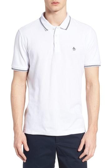 Men's Original Penguin Check Tipped Polo - White