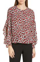 Women's Robert Rodriguez Lena Leopard Print Split Sleeve Top - Red