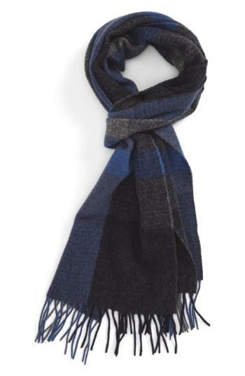 Men's Nordstrom Men's Shop Plaid Wool Scarf, Size - Blue