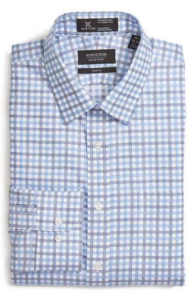 Men's Nordstrom Men's Shop Smartcare(tm) Trim Fit Check Dress Shirt .5 32/33 - Blue