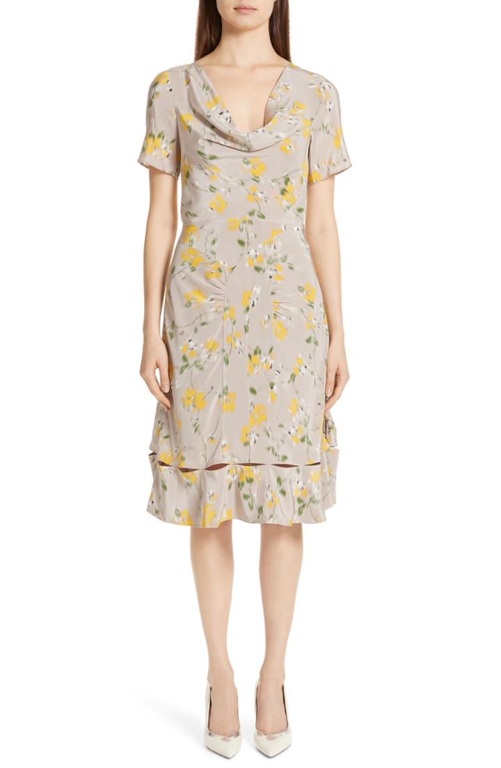 Women's Altuzarra Cowl Neck Floral Print Silk Dress Us / 34 Fr - Beige