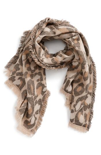 Women's Bp. Leopard Print Scarf, Size - Beige