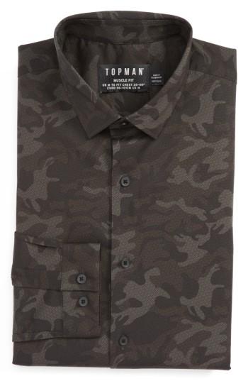 Men's Topman Camo Print Dress Shirt