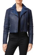 Women's J Brand Aiah Lambskin Leather Moto Jacket With Genuine Shearling Trim - Blue