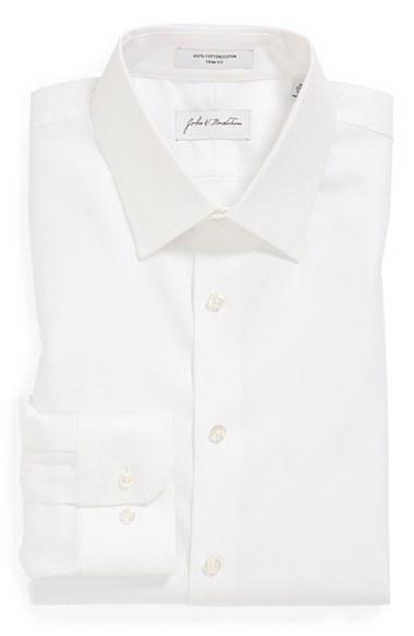 Men's John W. Nordstrom Trim Fit Non-iron Houndstooth Dress Shirt 34/35 - White