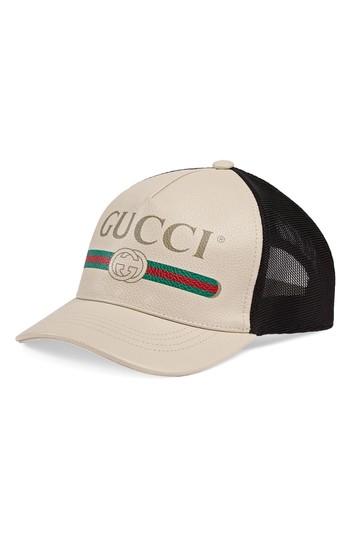 Men's Gucci Vintage Logo Leather Ball Cap - White