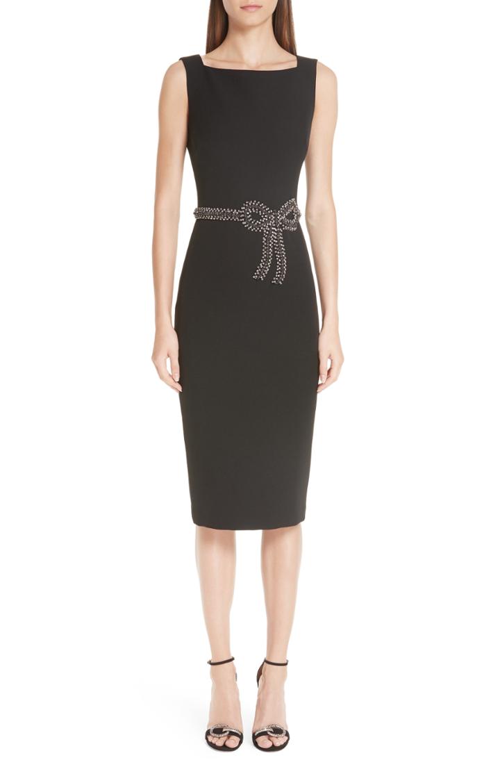 Women's Badgley Mischka Platinum Beaded Bow Sheath Dress