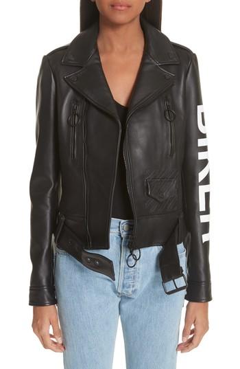 Women's Off-white Leather Biker Jacket Us / 38 It - Black