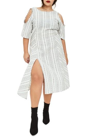 Women's Elvi The Masago Stripe Cold Shoulder Dress Us / 8 Uk - White