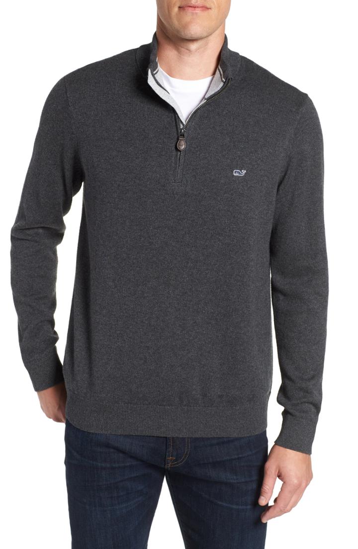 Men's Vineyard Vines Palm Beach Quarter-zip Sweater, Size - Grey