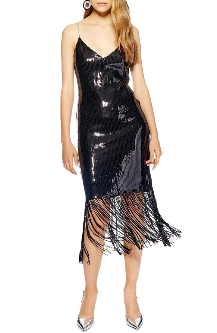 Women's Topshop Sequin Fringe Dress Us (fits Like 0) - Black