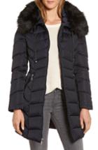 Women's Tahari Gwen Chevron Down & Feather Faux Fur Coat - Blue