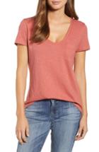 Women's Caslon Rounded V-neck Tee, Size - Coral