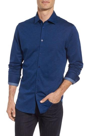 Men's Stone Rose Slub Knit Sport Shirt, Size - Blue