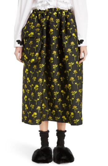 Women's Simone Rocha Smocked Waist Floral Jacquard Skirt Us / 10 Uk - Black