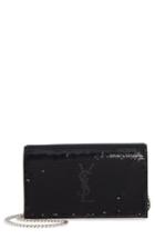 Women's Saint Laurent Monogram Flip Sequin Wallet On A Chain - Black