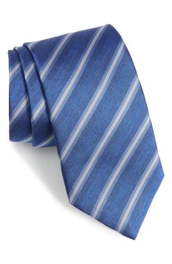 Men's David Donahue Stripe Silk & Cotton Tie, Size - Blue