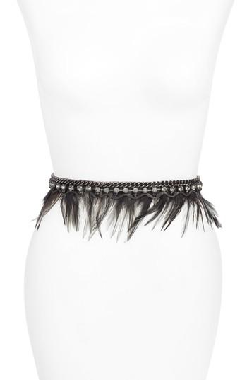 Women's Natasha Chain & Feather Stretch Belt - Black