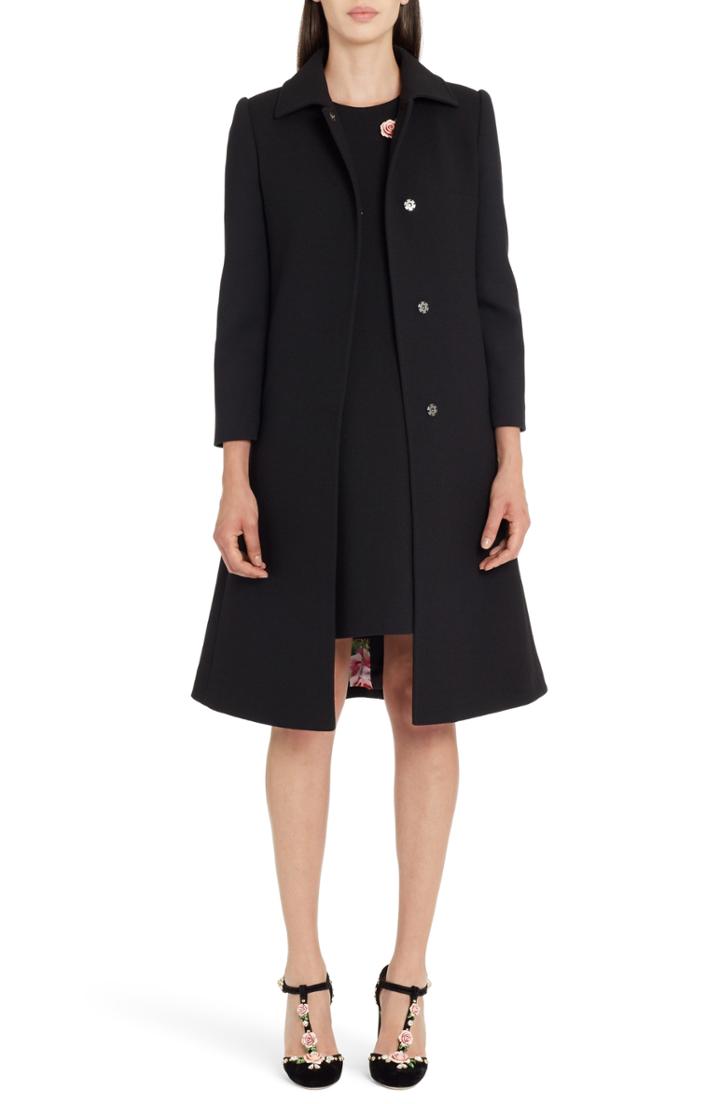 Women's Dolce & Gabbana Stretch Wool Crepe Coat Us / 46 It - Black