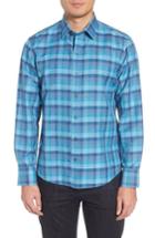 Men's Zachary Prell Maverick Plaid Linen Blend Sport Shirt - Blue