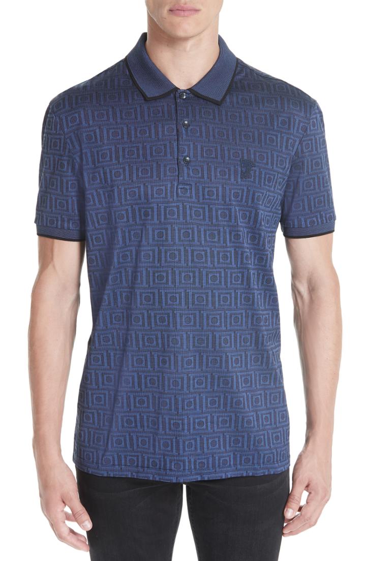 Men's Versace Collection Greek Key Polo, Size - Blue