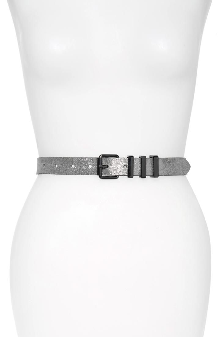 Women's Rebecca Minkoff Shimmer Metallic Leather Belt - Metallic Silver / Gunmetal