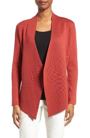 Women's Eileen Fisher Silk & Organic Cotton Angle Front Sweater Jacket, Size - Red